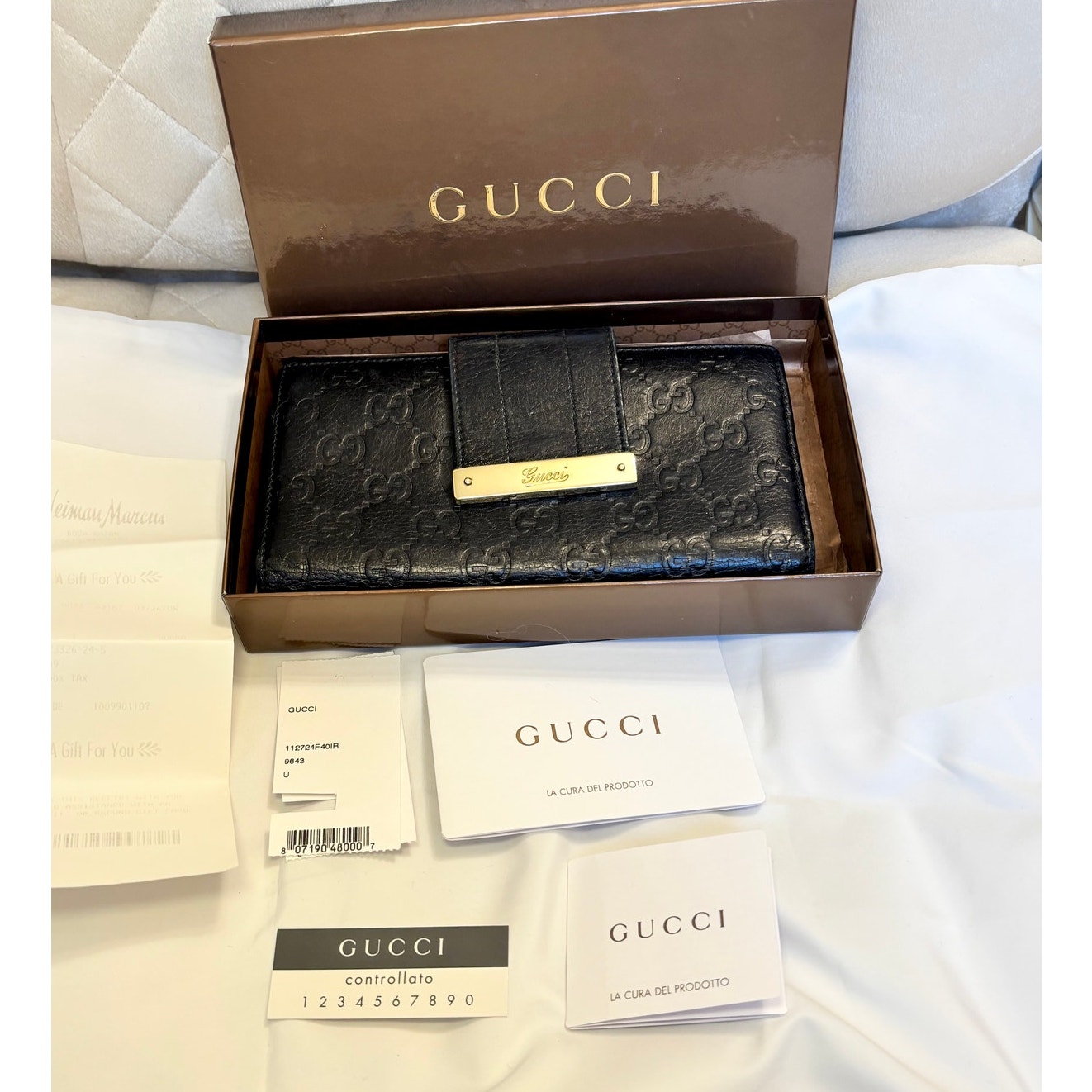 Authentic Gucci Gg Guccissima Black Leather Continental Wallet